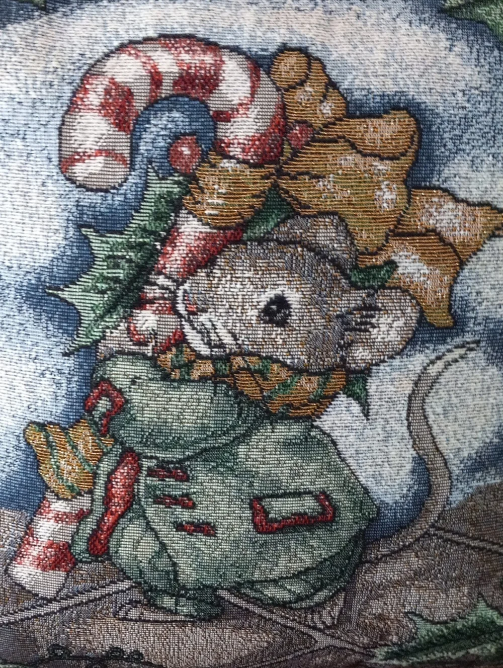 Holiday Mouse Decorative Throw Pillow - Green, Red, Cream
